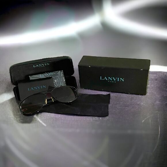 Vintage LANVIN Aviator Sunglasses Burgundy Black Case Cloth LV 2101 C 03 France main image 7